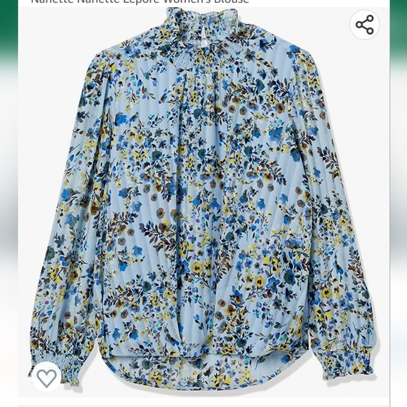 Nanette Lepore Windswept Blue Floral Long Sleeve Blouse Smocked Details Large L - Picture 9 of 9